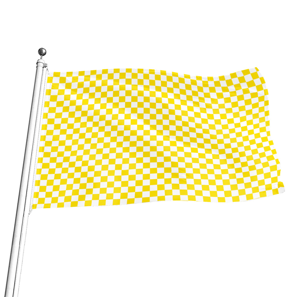 Yellow And White Checkered Pattern Print Flag