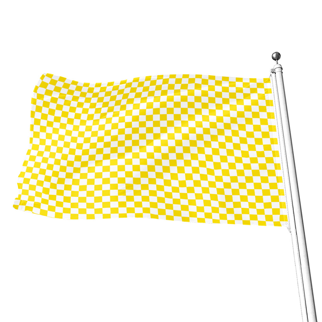 Yellow And White Checkered Pattern Print Flag