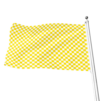Yellow And White Checkered Pattern Print Flag