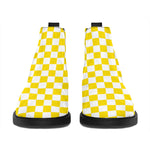 Yellow And White Checkered Pattern Print Flat Ankle Boots