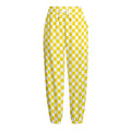 Yellow And White Checkered Pattern Print Fleece Lined Knit Pants