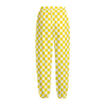 Yellow And White Checkered Pattern Print Fleece Lined Knit Pants