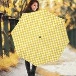 Yellow And White Checkered Pattern Print Foldable Umbrella