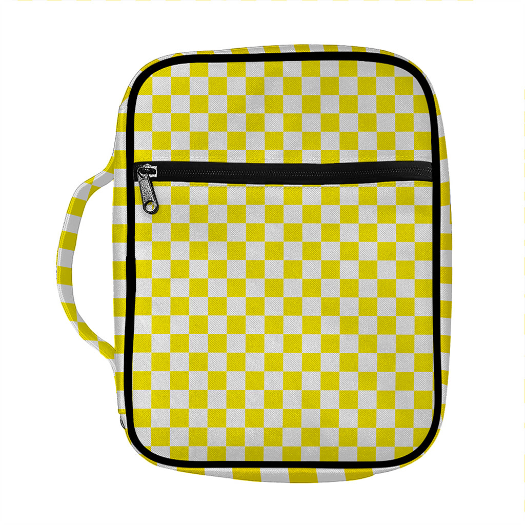 Yellow And White Checkered Pattern Print Front Pocket Bible Bag