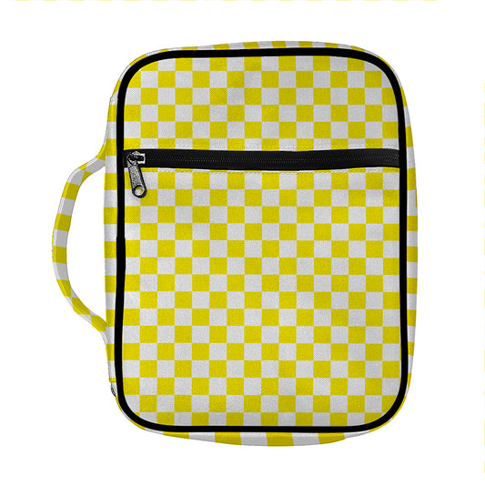 Yellow And White Checkered Pattern Print Front Pocket Bible Bag