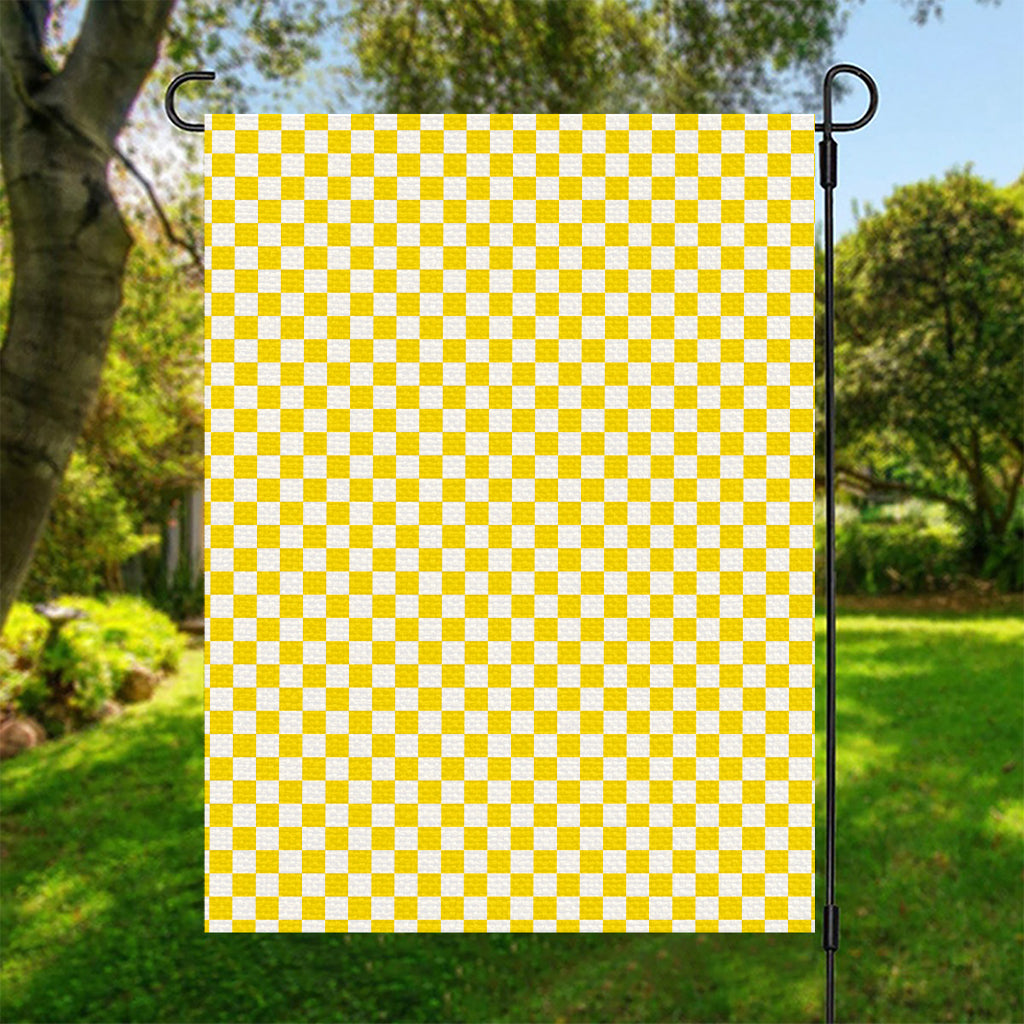 Yellow And White Checkered Pattern Print Garden Flag