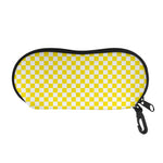 Yellow And White Checkered Pattern Print Glasses Case