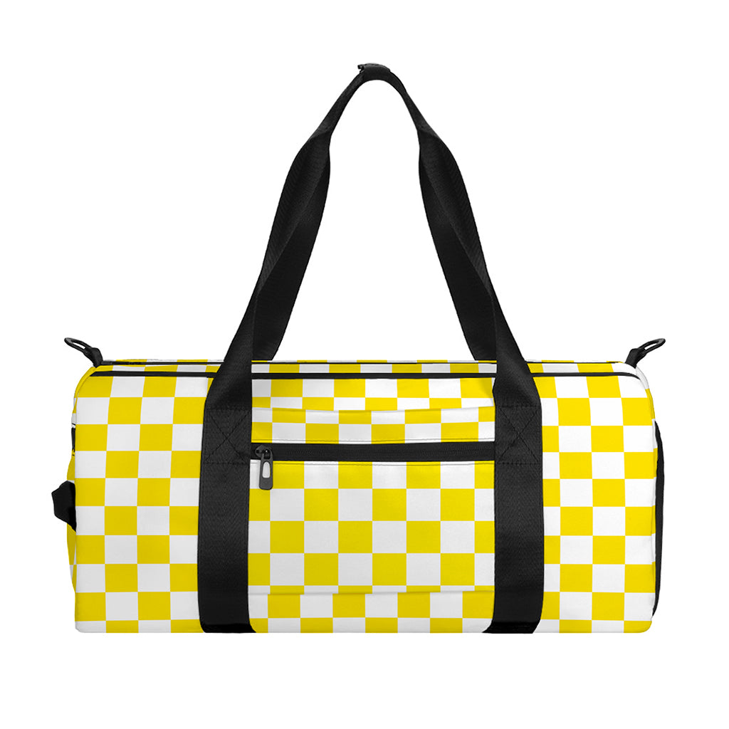 Yellow And White Checkered Pattern Print Gym Bag