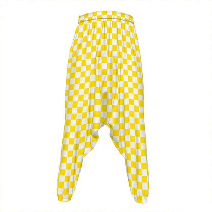 Yellow And White Checkered Pattern Print Hammer Pants