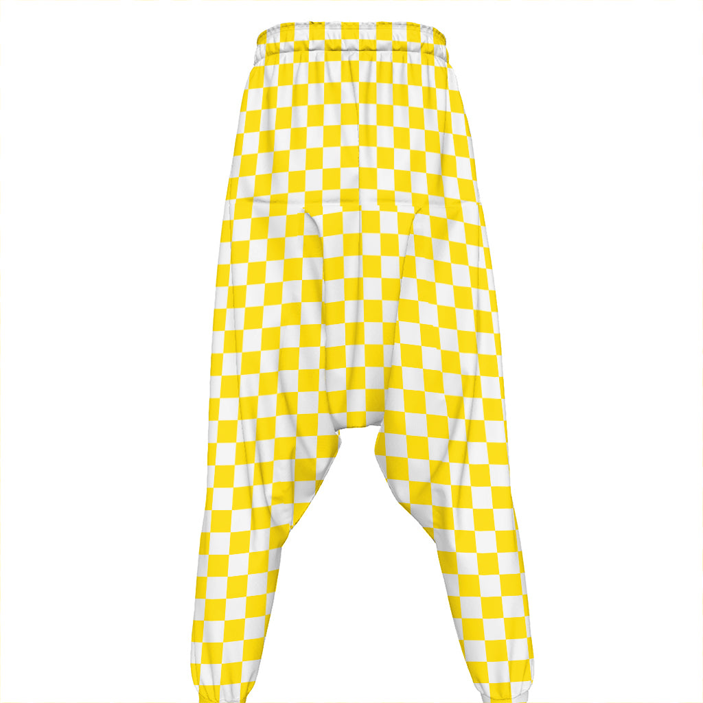 Yellow And White Checkered Pattern Print Hammer Pants