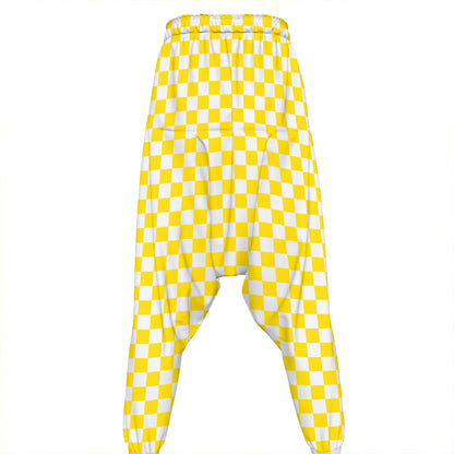 Yellow And White Checkered Pattern Print Hammer Pants