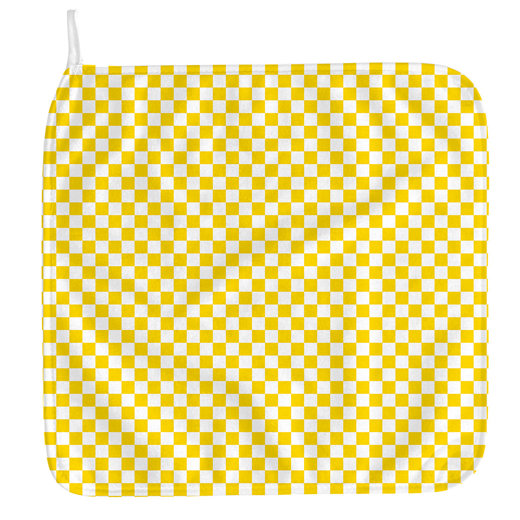 Yellow And White Checkered Pattern Print Hand Towel