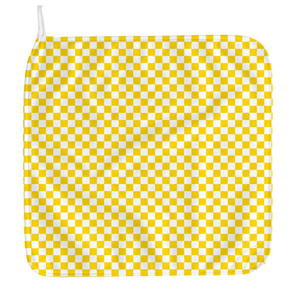 Yellow And White Checkered Pattern Print Hand Towel