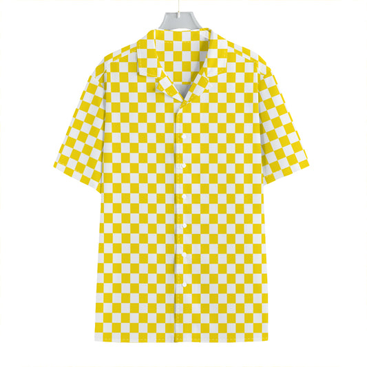 Yellow And White Checkered Pattern Print Hawaiian Shirt