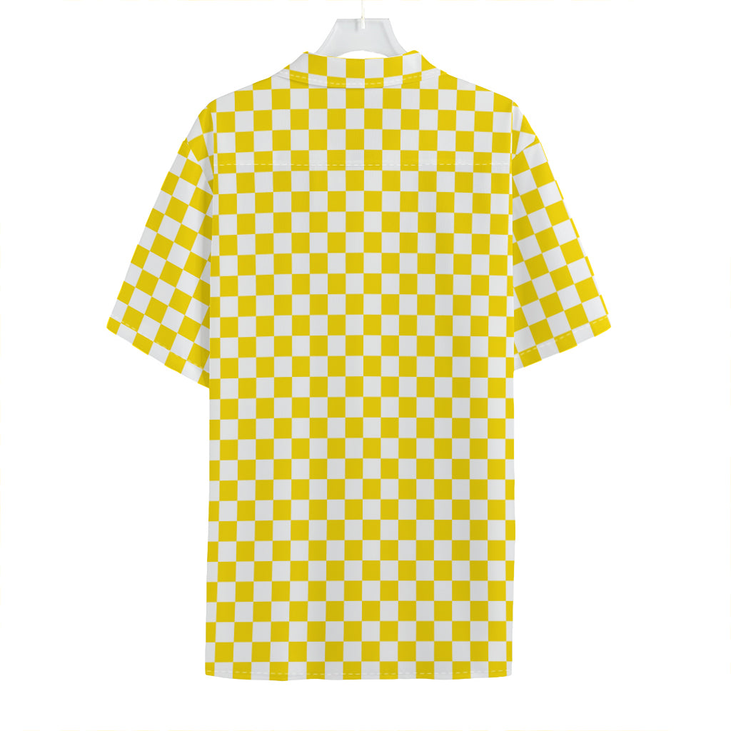 Yellow And White Checkered Pattern Print Hawaiian Shirt