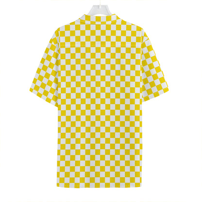 Yellow And White Checkered Pattern Print Hawaiian Shirt