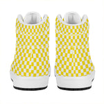 Yellow And White Checkered Pattern Print High Top Leather Sneakers