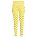 Yellow And White Checkered Pattern Print High-Waisted Pocket Leggings