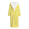 Yellow And White Checkered Pattern Print Hooded Bathrobe