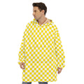 Yellow And White Checkered Pattern Print Hoodie Blanket
