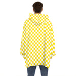 Yellow And White Checkered Pattern Print Hoodie Blanket