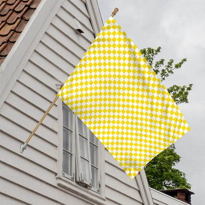 Yellow And White Checkered Pattern Print House Flag