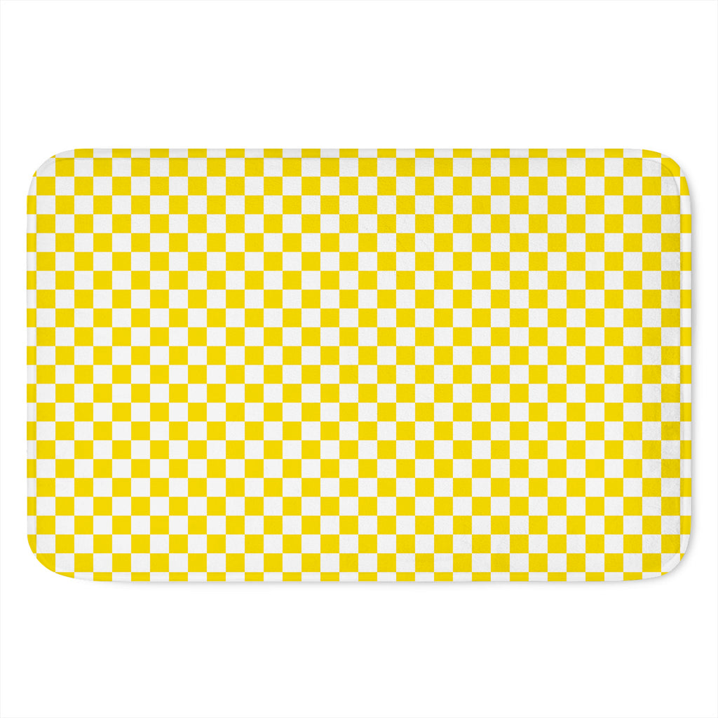 Yellow And White Checkered Pattern Print Indoor Door Mat
