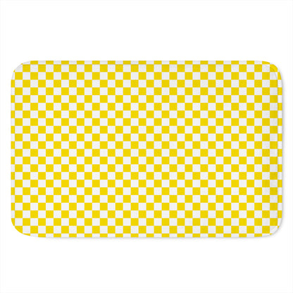 Yellow And White Checkered Pattern Print Indoor Door Mat