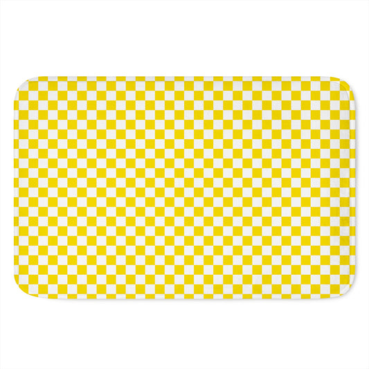 Yellow And White Checkered Pattern Print Indoor Door Mat