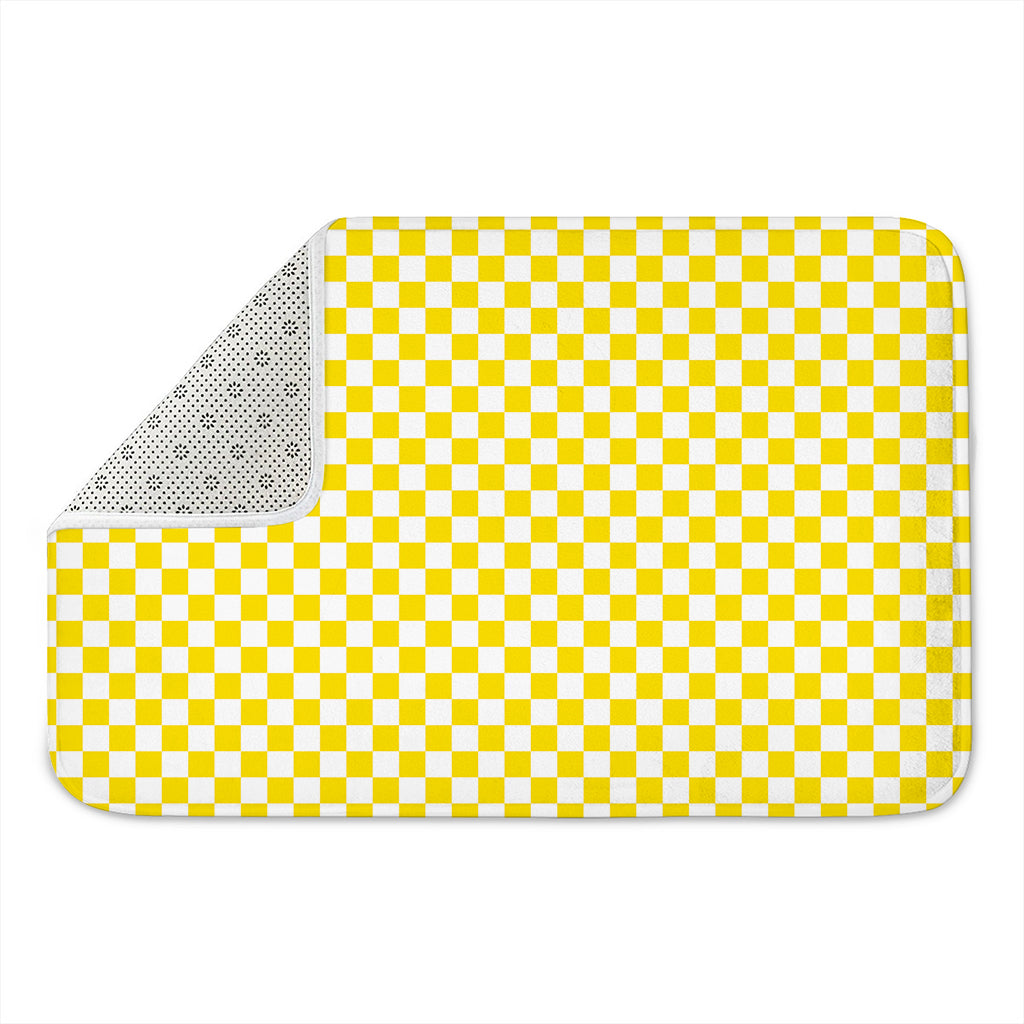 Yellow And White Checkered Pattern Print Indoor Door Mat