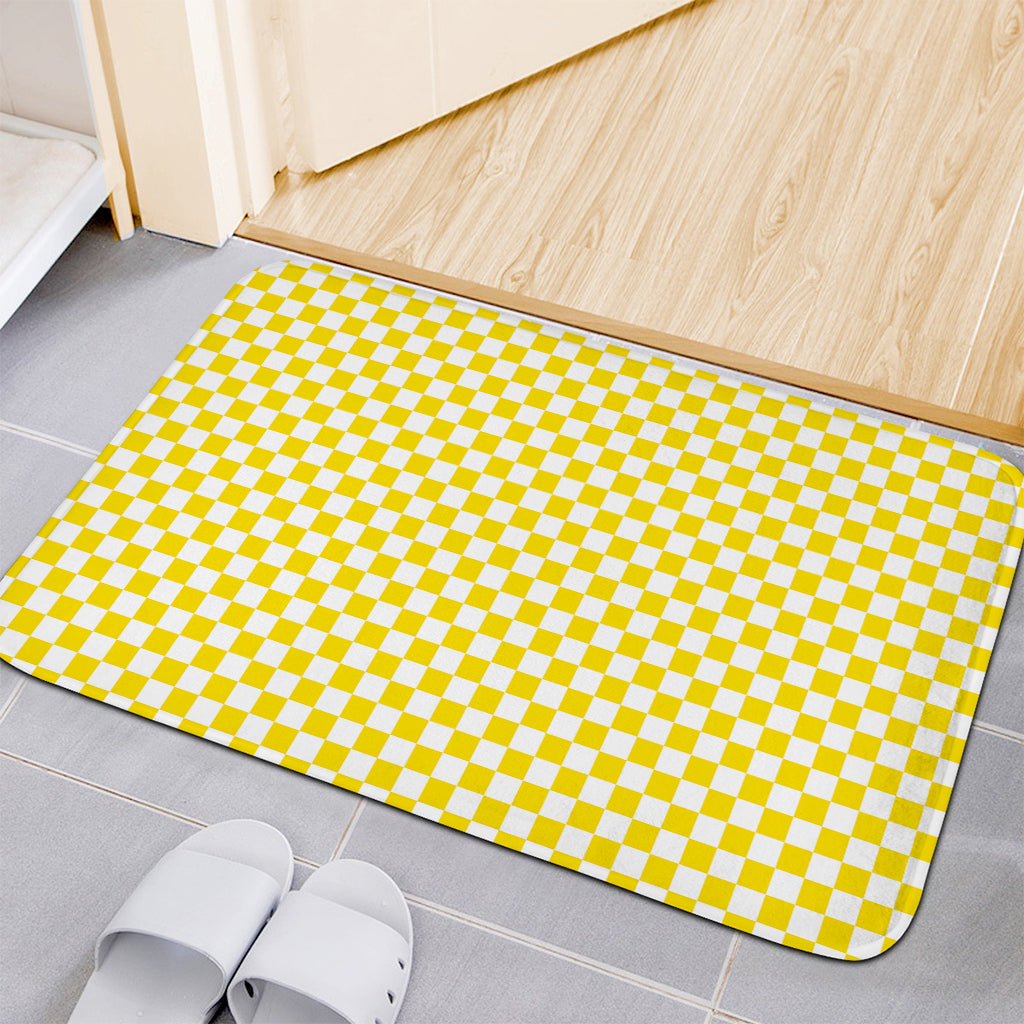 Yellow And White Checkered Pattern Print Indoor Door Mat