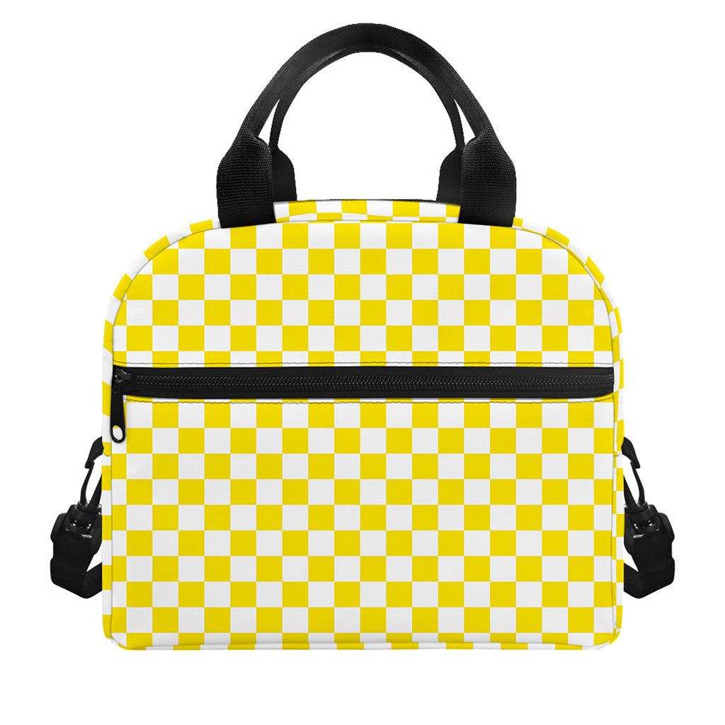 Yellow And White Checkered Pattern Print Insulated Lunch Bag