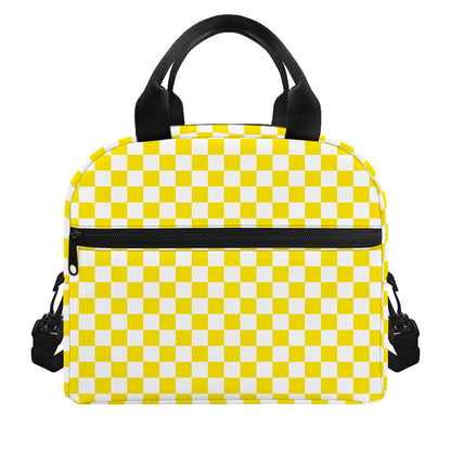 Yellow And White Checkered Pattern Print Insulated Lunch Bag