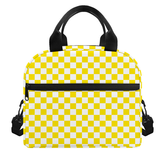 Yellow And White Checkered Pattern Print Insulated Lunch Bag