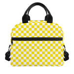 Yellow And White Checkered Pattern Print Insulated Lunch Bag