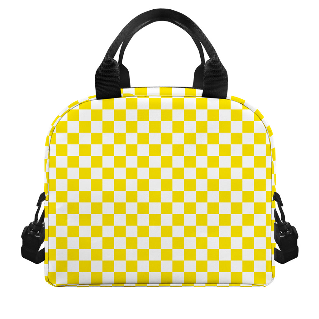 Yellow And White Checkered Pattern Print Insulated Lunch Bag
