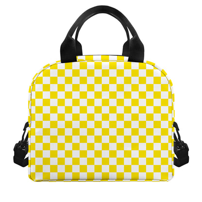 Yellow And White Checkered Pattern Print Insulated Lunch Bag