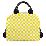 Yellow And White Checkered Pattern Print Insulated Lunch Bag