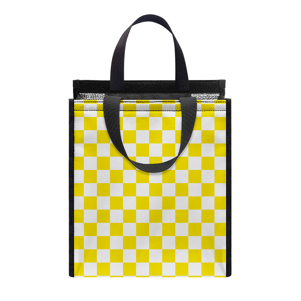 Yellow And White Checkered Pattern Print Insulated Lunch Tote