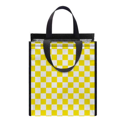 Yellow And White Checkered Pattern Print Insulated Lunch Tote