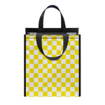 Yellow And White Checkered Pattern Print Insulated Lunch Tote
