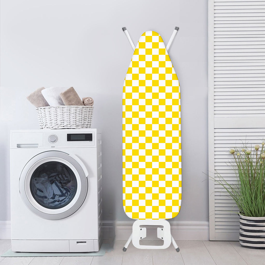 Yellow And White Checkered Pattern Print Ironing Board Cover
