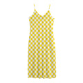 Yellow And White Checkered Pattern Print Jersey Midi Cami Dress