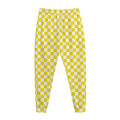 Yellow And White Checkered Pattern Print Jogger Pants