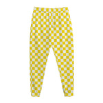 Yellow And White Checkered Pattern Print Jogger Pants