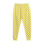 Yellow And White Checkered Pattern Print Jogger Pants