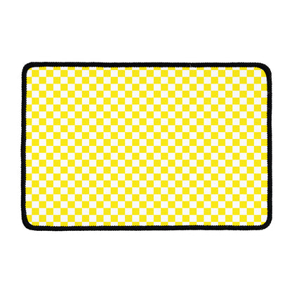 Yellow And White Checkered Pattern Print Kitchen Mat