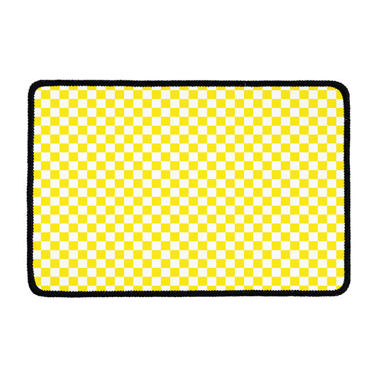 Yellow And White Checkered Pattern Print Kitchen Mat