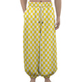 Yellow And White Checkered Pattern Print Lantern Pants