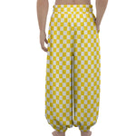 Yellow And White Checkered Pattern Print Lantern Pants